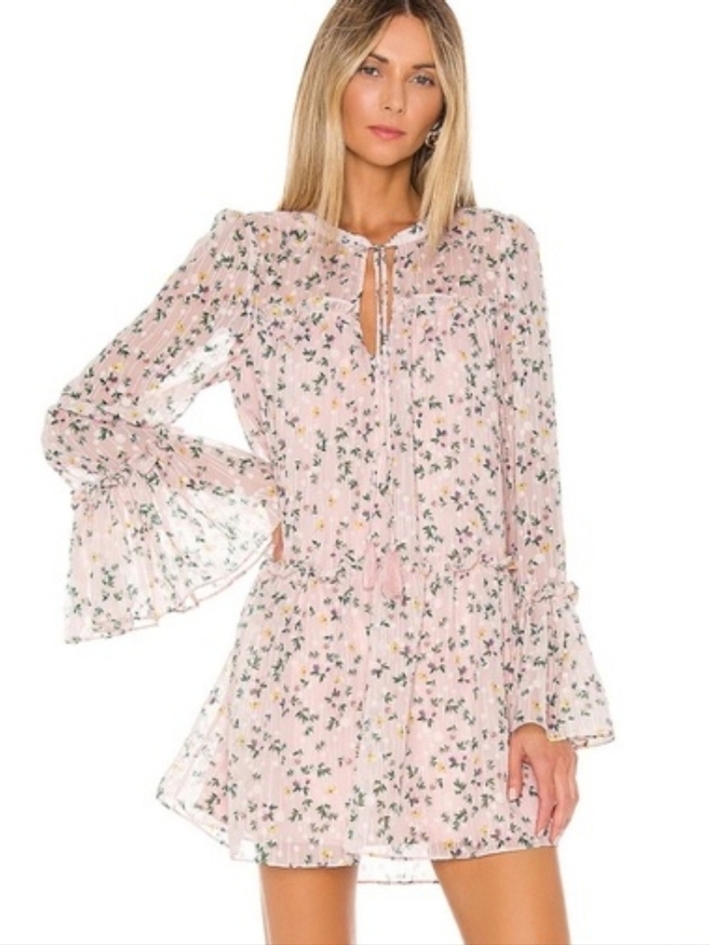 Tularosa Nathalie Floral Dress Pink Long Sleeve XSmall